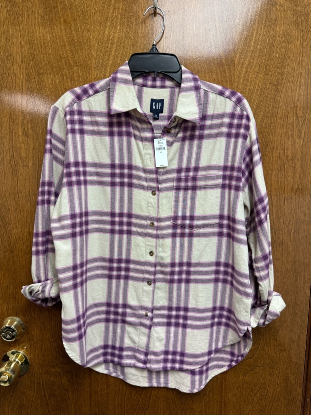 New! GAP Purple and Cream Plaid Shirt - with Hangtags